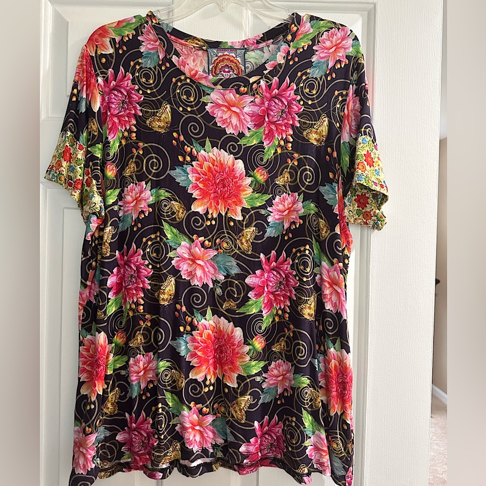 Johnny Was Uptown Favorite Crew Neck Slim T Shirt Top Multicolor Floral  Sz XL